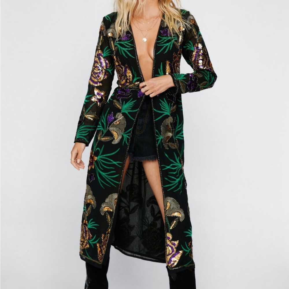 Embellished Floral Longline Kimono